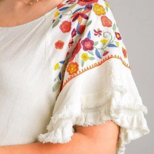 Umgee Peace Applique Round Neck French Terry Top